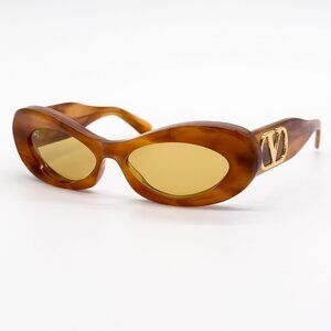 NEW VALENTINO SUNGLASSES VLS-178C HAVANA ORANGE OVAL WOMEN EYEWEAR